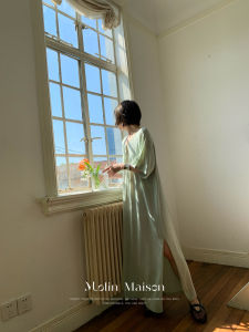 Molin Minimalist Lazy V-Neck Knitted Loose Shape Summer New Style Dress Korean Style Natural Waist Short Sleeve Long Dress