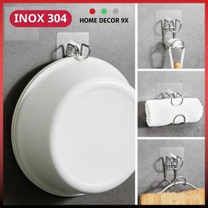 Móc Treo Chậu Thau Khung Inox - Móc Dính Tường Inox 304 Treo Khăn Quần Áo Đồ Dùng Nhà Bếp - Khô Ráo - Sạch Sẽ