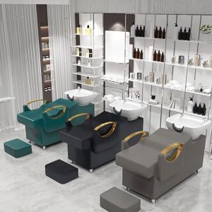 Hair salon special hair washing bed semi-reclining flushing bed recliner type hair washing bed ceramic basin