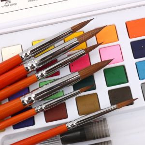 Jowoart | Watercolor weasel hair Brush 6 pcs Tips Round gouache Paint Brush Color Set Art Painting Adult Beginner Student Hand Painted