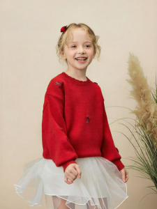 MINI BALA | Soft Comfortable Sweet New Year Red Cherry Girls Sweater