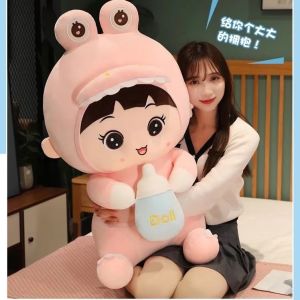 GẤU BÔNG BÉ ÔM BÌNH SỮA THÚ BÔNG BÉ MẶC ÁO KHỦNG LONG VẢI MINISO NHIỀU MÀU MẪU MỚI CHO BÉ