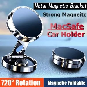 【Pphha】720° Rotation Car Phone Stand Foldable Strong Magnetic Car Holder Round Bracket Support Dashboard Universal Phone Mount