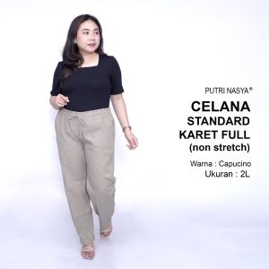 Putri Nasya Celana Kerja Kantor Standard Karet Full (NON STRETCH) Jumbo Wanita / Celana Wanita Super Bigsize / Celana Bahan Formal Seragam Wanita / Celana Karet Kekinian Model Terbaru Trendy / Celana Katun Kerja Kantor Super Big Wanita