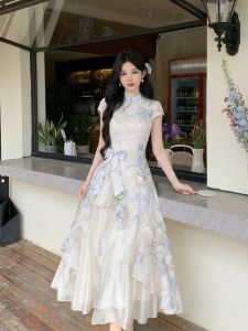CHOUXIE | Đầm Cheongsam Phong Cách Trung Quốc Mới Dập Nở Lớn