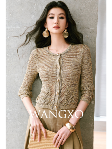 WANGXO | Mixed Color Shimmering Thread Long-sleeve Knit Sweater