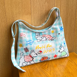 Plaid Dog Canvas Bag Single Shoulder Zipper Crossbody Bag Birthday Gift Womens Bag Casual Commuter Student Fashion Accessory