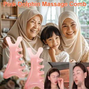 4-in-1 Pink Dolphin Massage Comb Set - Meridian Dredging Head Massage & Gua Sha Tool