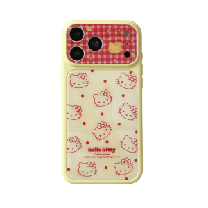 Sanrio | Hello Kitty Plaid Polka Dot Phone Case For iPhone 14 15 16 17 Pro Max Cute Shockproof Soft Back Cover With Lens Protector