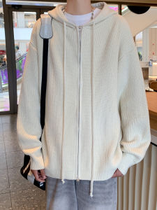 Cleanfit Mens Oversized Solid Color Lazy Style Hooded Knitwear Cardigan Casual Loose Fit Autumn Winter Fashion Trend Youth Pop