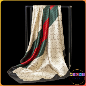 Amoki Vintage Print Scarf Female 90*90cm Satin Large Square Scarf 2023 New Fashion Square
