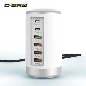 C-SAW Multi Port USB Charger Hub QC3.0 65W USB Fast Charger Multi 6 Port Type C PD Charger Mobile Phone Charging Dock Station