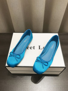 Blue Ballet Flats French Slip-On Womens Shoes Silver Frosted Plain Bottom Lightweight Casual Fashionable Spring Autumn New Style