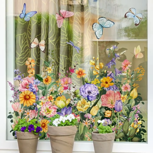 Garden Flowers Window Sticker Static Cling for Office Living Room Bedroom