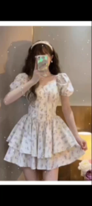Korean Floral Dress For Women Square Neck Puffy Sleeves Dress For Women Long Floral Beach Dress #COD