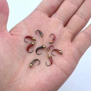 6pcs Sinking Perdigone Nymph Bead Head Peacock Quill Perdigone Nymph Fly Trout Fishing Lure Baits