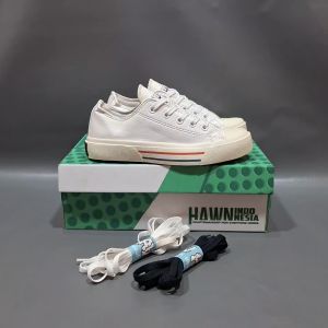 HAWN - SEPATU HARA LOW PUTIH BIRU MERAH KULIT 36-43 SNEAKERS KULIT WHITE FRANCE