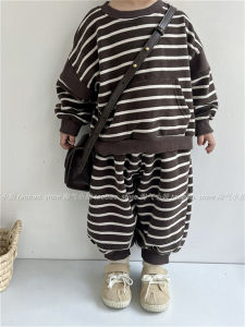 Cute Striped Sweatshirt And Pants Set for Boys And Girls Spring Autumn Fashionable Two-Piece Sportswear Cotton Daily Outfit