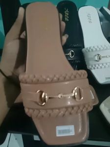 sandal teplek slop model tali kepang kombinasi rantai kecil