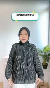 [Basica Moda] 4350 Atasan Top Baju Blouse Wanita Motif Polkadot Daniella Long Sleeve Top Import