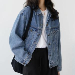 Loose Korean Style plus Size BF Wind Denim Jacket Womens Mid-Length Versatile Open Cardigan Jeans Spring Autumn Denim Shirt Top