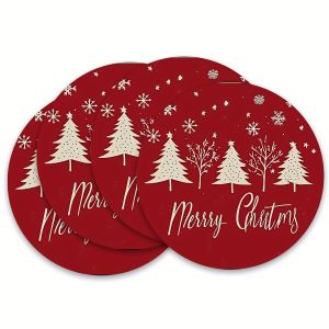 VIKAMA 4PC Christmas Red Meal Mat with Red Background Christmas Tree Snowflake Table Restaurant Christmas Party Decoration