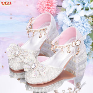 Princess High Heels Childrens Crystal Shoes Stage Performance Showgirl Shoes Girls Fashion Sandals Glitter PU Upper