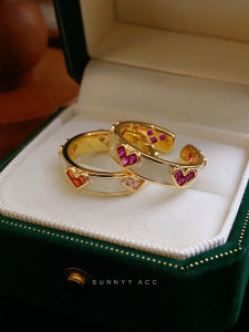 Sunnyhouse Enamel Colored Heart Shaped Ring Stackable Dopaamine White Opening Finger Ring Fashionable Retro Style for Women