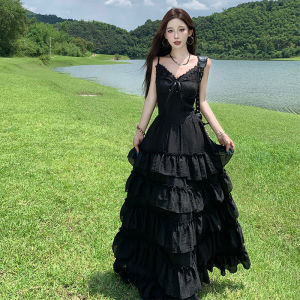 Lace Splicing V-neck Strapless Dress Cake Long Dress Year Conference Costume Adult Ceremony Birthday Dress Long Skirt