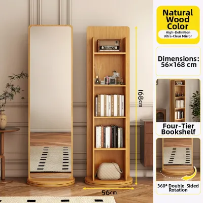Rotating Storage Bookshelf Full Length Dressing Mirror