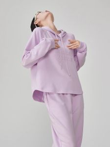 XIAODADEHUA | Purple Letter Embroidery Loose Hooded Sweatshirt