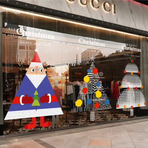 Christmas Decoration Atmosphere Layout Creative Christmas Tree Window Flower Abstract Cartoon Window Stickers Window Static Glass Sticker