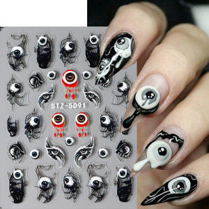 New Embossed 5D 3D Halloween Cartoon Nail Sticker Dark Devil Eye Bone Claw Skull Wings