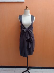 mini midi dress wanita abu tua ZEN cewek M L overall pita MEWAH santai kutung