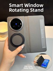 Flip Cover Case With Smart Window Rotatable Stand Leather Magnetic Closure