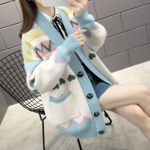 Cardigan Sweater Women 2022 Autunm New Sweater Korean Lazy Style Loose Casual Mid-length Knitted Shirt for Women