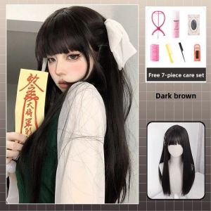 MONLEYTA | Womens Long Straight Hair Wig Thin Summer Style Natural Looking Full Head Airy Bangs Lolita Round Face Sweet Popular JK
