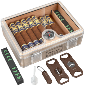 Cigar HumidorFull Glass Top Cigar Box with Humidifier and HygrometerCrushproof CaseCedar Wood Lining Storage for 20-25 Cigars