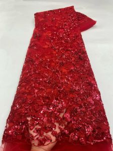 5Yards African Beaded Lace Fabric 2026 High-Quality Lace Nigerian French Sequined Mesh Lace Fabric for Wedding Party Dresses