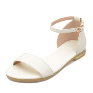 Summer Flat Sandals Womens Casual Genuine Leather Plus Size Non-Slip Pregnant Womens Shoes Easiest for Match Flat Heel Soft Bottom Young Adult Student Sandals