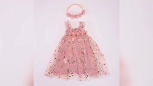 Adorable Toddler Baby Tutu Dress Sleeveless Embroidery Floral Tulle Dress Little Girl Princess Dresses with Flower Headband