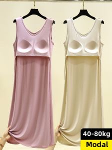Modal Padded Vest Nightdress Womens Summer Thin Breathable Strap Sleeveless Dress Outwear plus Size Long Dress