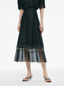 Gloria | Silk Half Skirt Female with Embroidery and Traditional Cloudy Shantung Silk