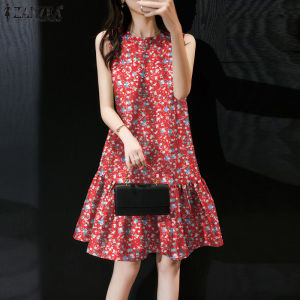 ZANZEA Women Sleeveless Round-Neck Dresses Holiday Vintage Floral Printed A-Line Mini Dress #7