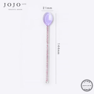 Colorful Transparent High Temperature Resistant Glass Spoon Long Handle Cute JOJOS L PD Number Coffee Spoon Vintage Style