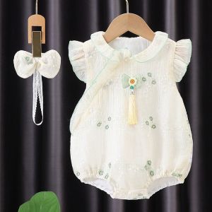 Baby Summer Cheongsam Short Sleeve Rompers Baby Clothes Western Style Han Dynasty Princess First Month Old 100 Days Old Romper Outwear