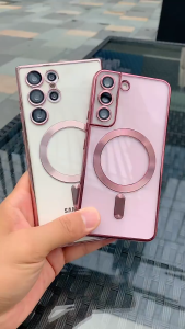 Soft Case Magnetik Support Magsafe Wireless Charging Phone Case Silikon With Ring Lensa Kamera Untuk Samsung Galaxy S25 Samsung S25 Plus Samsung S25 Ultra Samsung S24 Fe