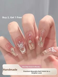 MONLEYTA | Wearable False Nails Butterfly Design Bridal Finished Product Student And Pregnant Women Friendly Nail Patches Summer Use