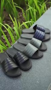 LS04 - Dép quai ngang da bò LEMANS đế cao su có mùi thơm thiết kế quai da 3 lớp trẻ trung chính hãng Bảo hành 06Thang