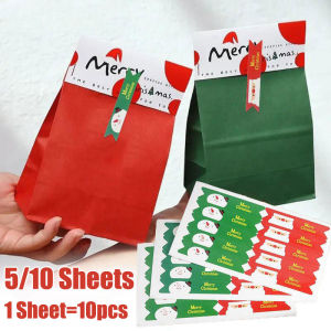 50/100Pcs Flag Shape Santa Claus Snowman Christmas Gift Box Packaging Sealed Label Stickers DIY Stationery Scrapbook Decoration